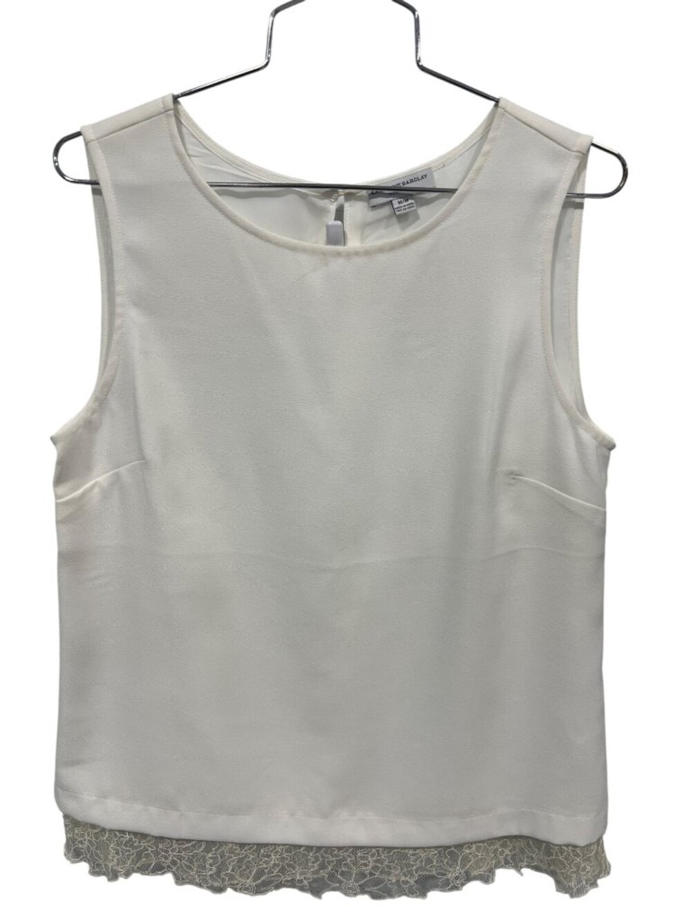 Katherine Barclay Tank Top Medium Lace Hem Sleeveless Ivory Office Minimalist